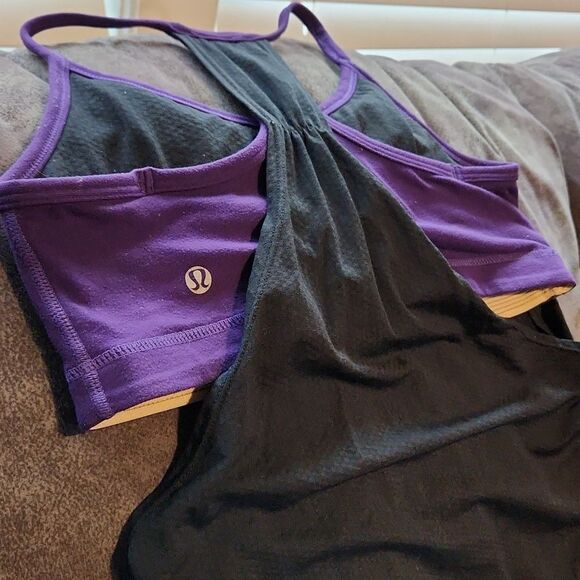 Lululemon No Limits Tank - Purple And Black Sleeveless Top Built In Bra Workout - Picture 7 of 8